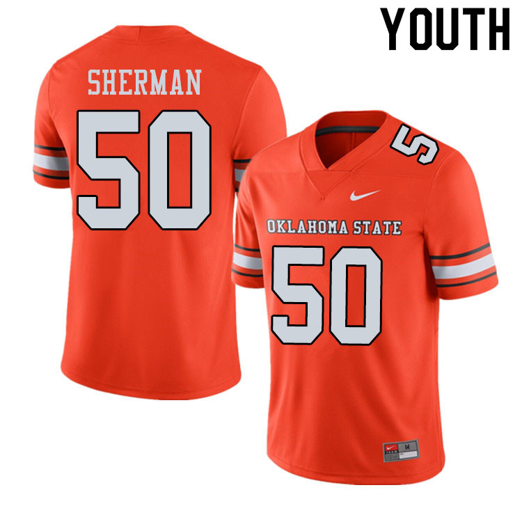 Youth #50 Relijah Sherman Oklahoma State Cowboys College Football Jerseys Sale-Alternate Orange
